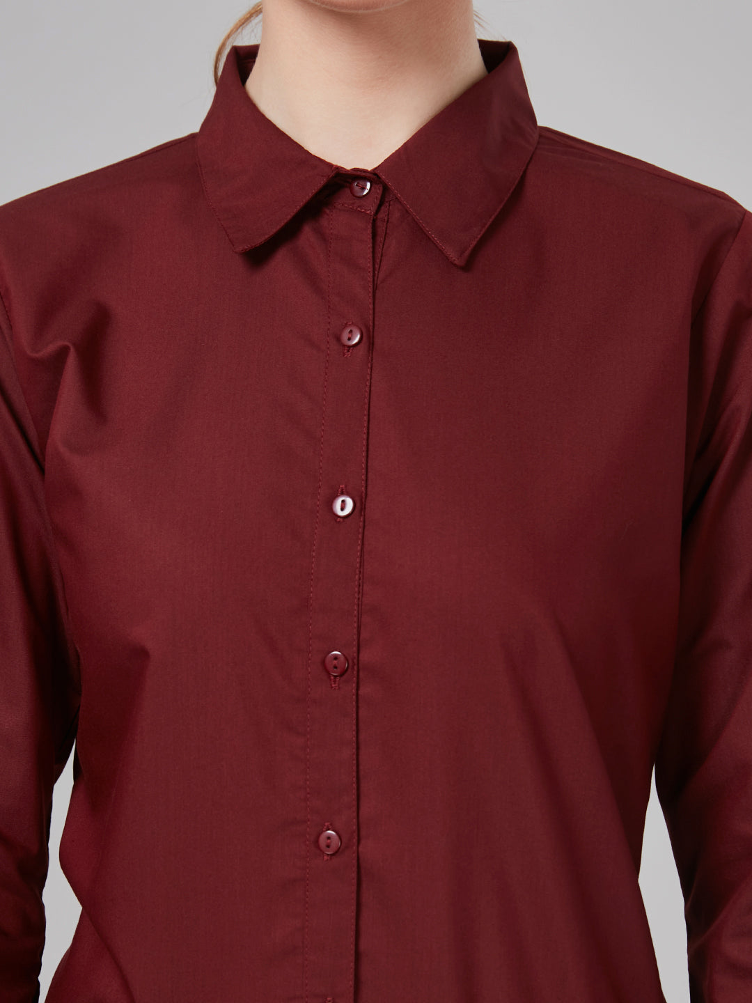 Style Quotient Women Solid Maroon Polycotton Regular Formal Shirt