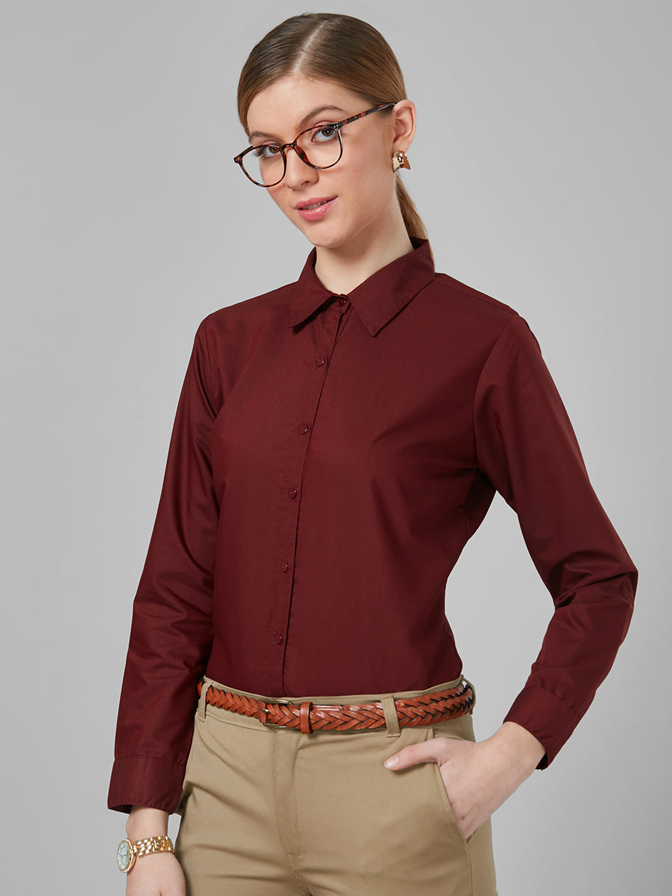 Style Quotient Women Solid Maroon Polycotton Regular Formal Shirt