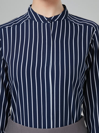 Style Quotient Women Navy And White Chalk Stripe Polyester Regular Formal Shirt