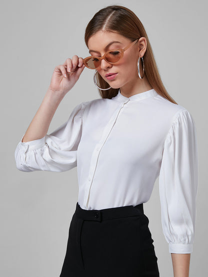 Style Quotient Women Solid White Poly Moss Regular Formal Shirt