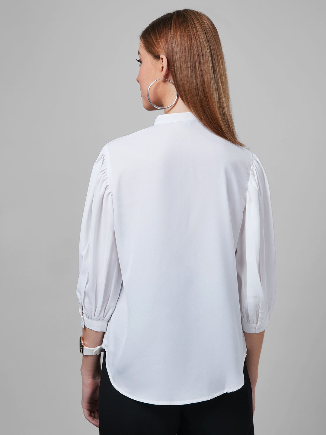 Style Quotient Women Solid White Poly Moss Regular Formal Shirt