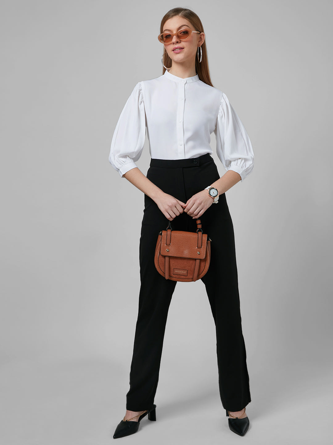 Style Quotient Women Solid White Poly Moss Regular Formal Shirt