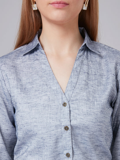 Style Quotient Women Solid Grey Polycotton Smart Casual Shirt