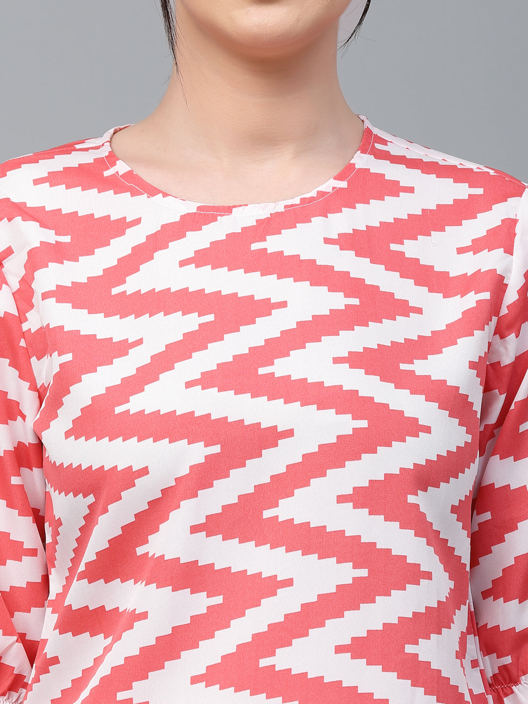 Style Quotient Women White And Coral Chevron Polyester Regular Smart Casual Top