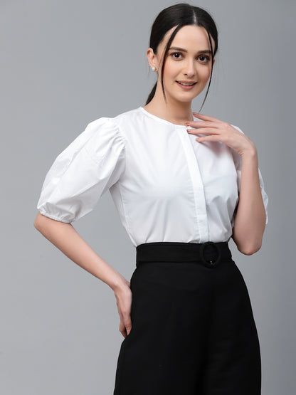 Style Quotient Women Solid White Cotton Regular Formal Shirt