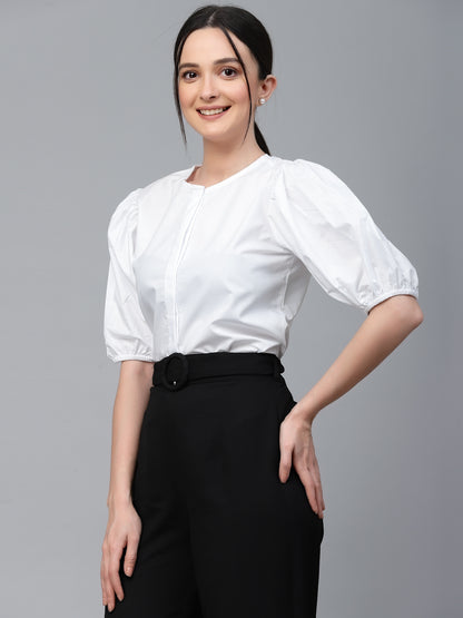 Style Quotient Women Solid White Cotton Regular Formal Shirt