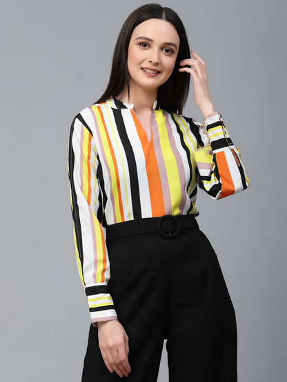 Style Quotient Women Multi Stripe Polyester Regular Smart Top