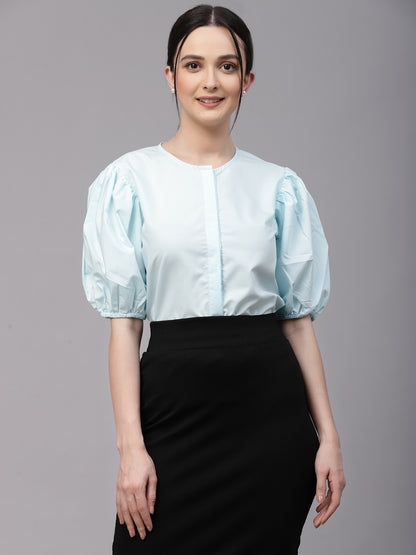 Style Quotient Women Solid Light Blue Cotton Regular Formal Shirt