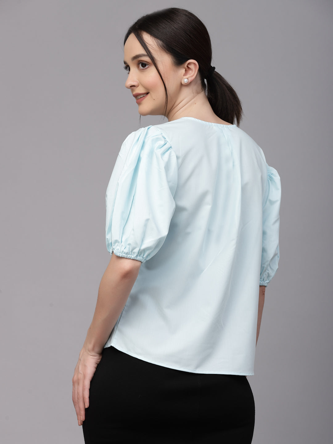 Style Quotient Women Solid Light Blue Cotton Regular Formal Shirt