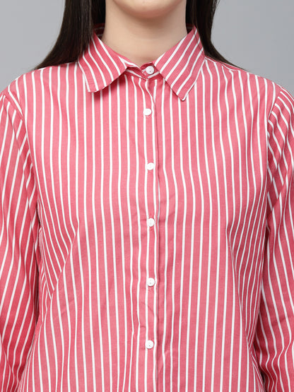 Style Quotient Women Red And White Stripe Polycotton Regular Formal Shirt