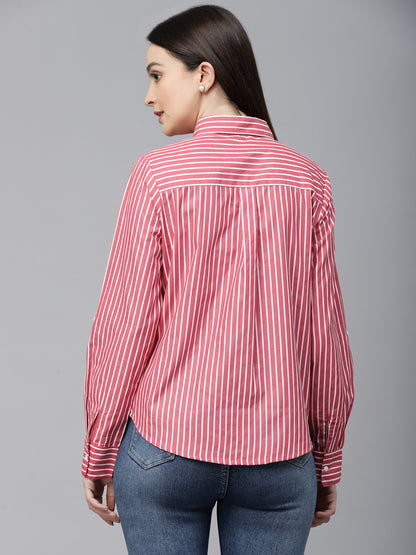 Style Quotient Women Red And White Stripe Polycotton Regular Formal Shirt