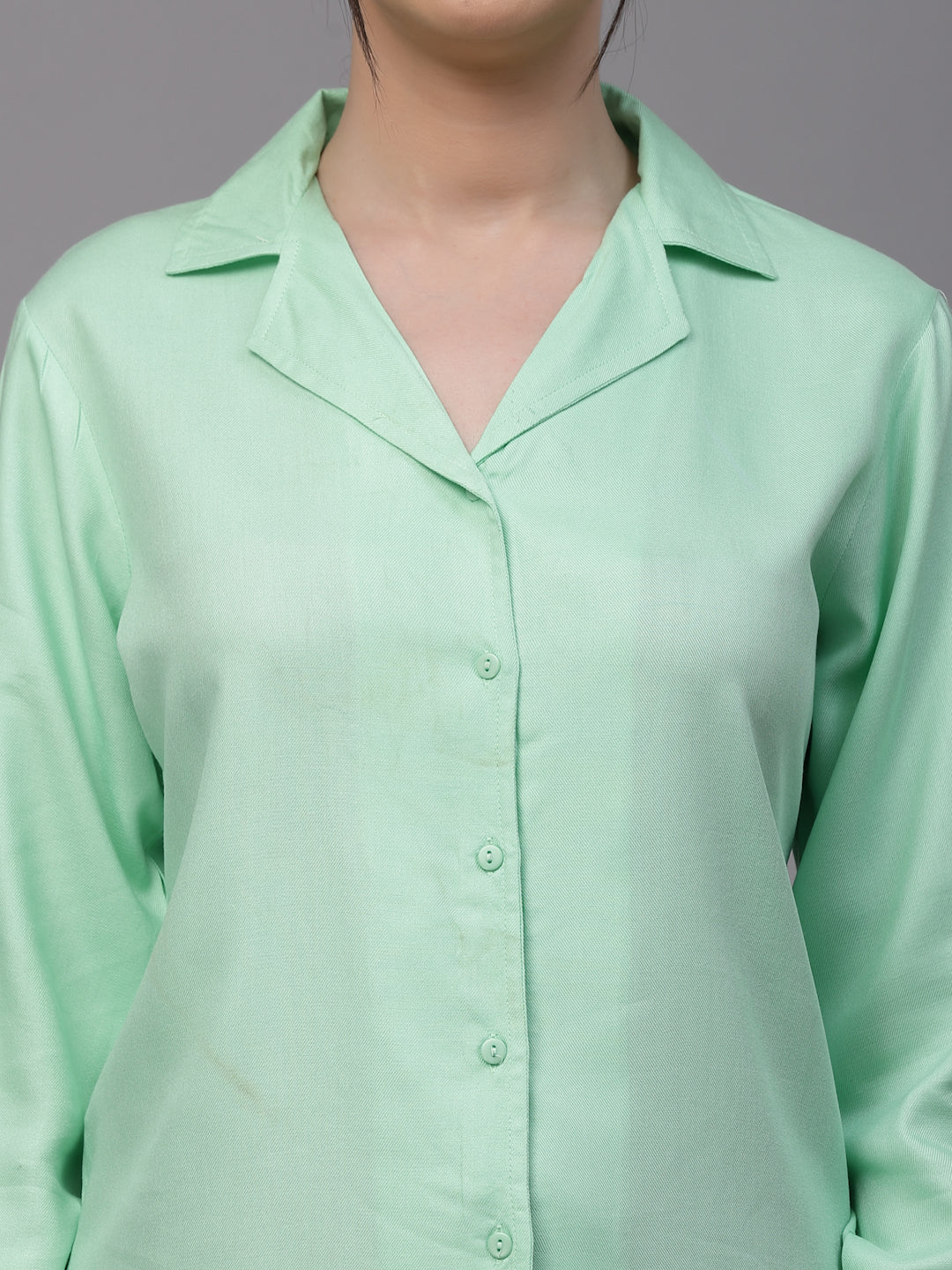 Style Quotient Women Solid Mint Green Twill Rayon Regular Formal Shirt