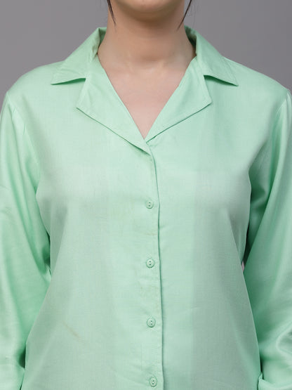 Style Quotient Women Solid Mint Green Twill Rayon Regular Formal Shirt