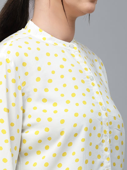 Style Quotient Women White And Yellow Polka Dot Rayon Regular Smart Casual Shirt