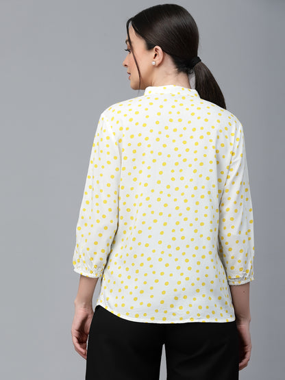 Style Quotient Women White And Yellow Polka Dot Rayon Regular Smart Casual Shirt