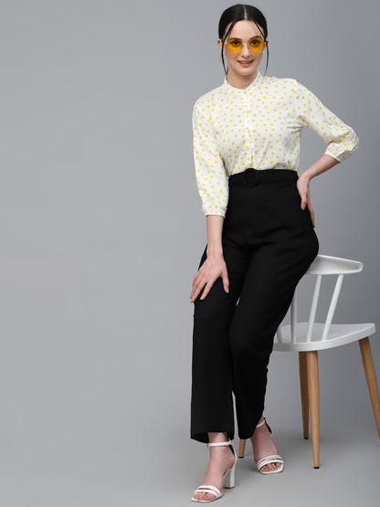 Style Quotient Women White And Yellow Polka Dot Rayon Regular Smart Casual Shirt