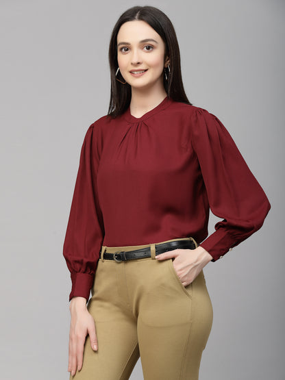 Style Quotient Women Maroon Solid Polyester Regular Smart Top