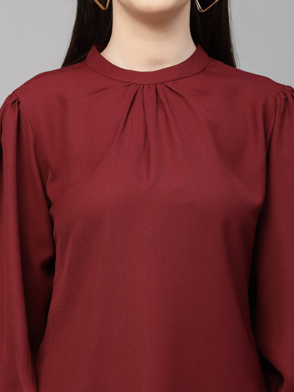 Style Quotient Women Maroon Solid Polyester Regular Smart Top