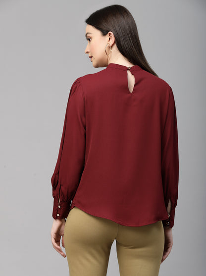 Style Quotient Women Maroon Solid Polyester Regular Smart Top