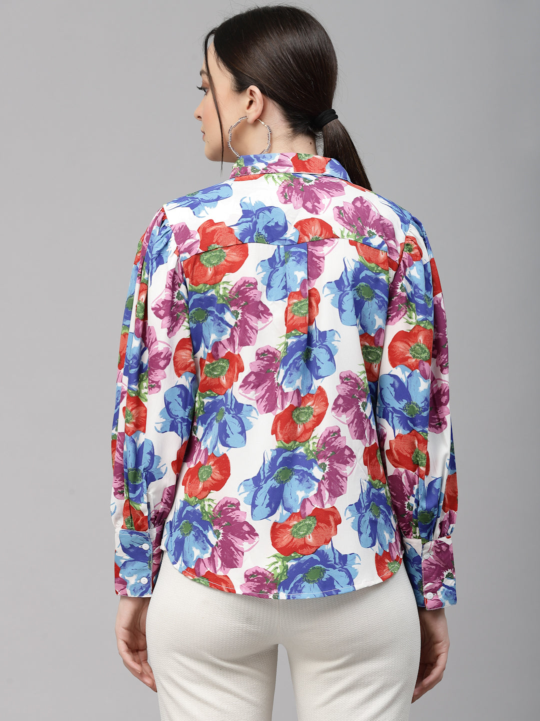 Style Quotient Women White and Multi Floral Polyester Regular Smart Casual Shirt