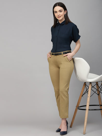 Style Quotient Women Solid Navy Smart Casual Shirt