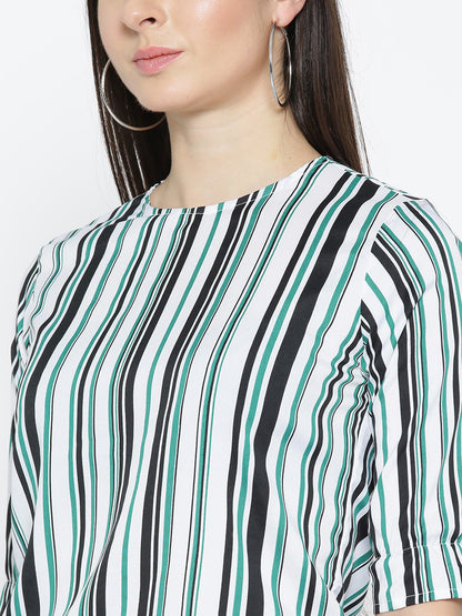 Style Quotient Women White And Multi Stripe Printed Polyester Smart Casual Top