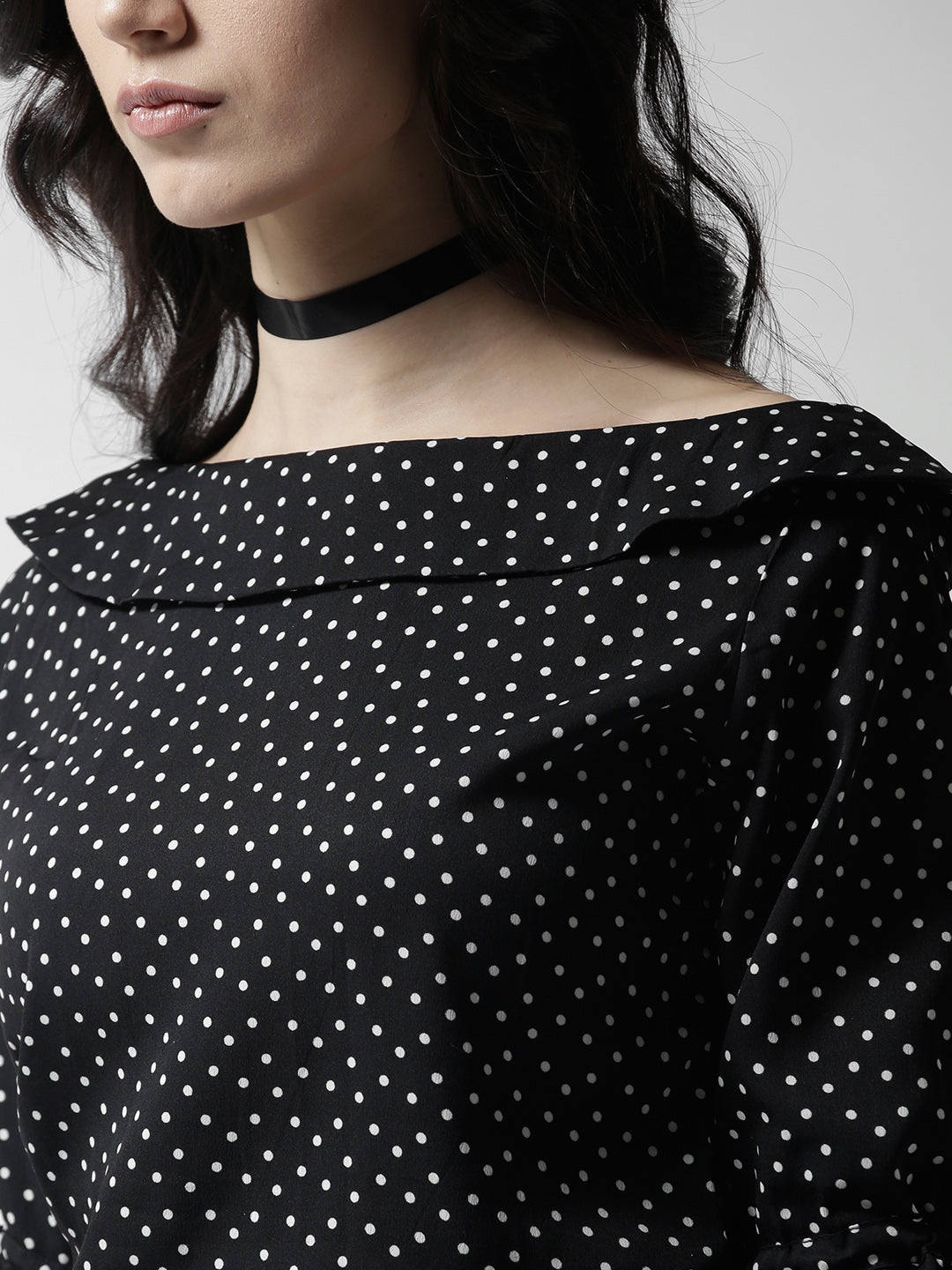 Style Quotient Women Black and White Polka Printed Poly Crepe Smart Top