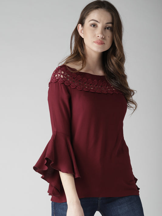 Style Quotient Women Solid Maroon Viscose Rayon Smart Top