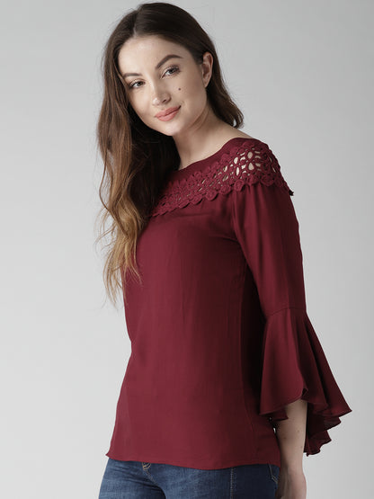 Style Quotient Women Solid Maroon Viscose Rayon Smart Top