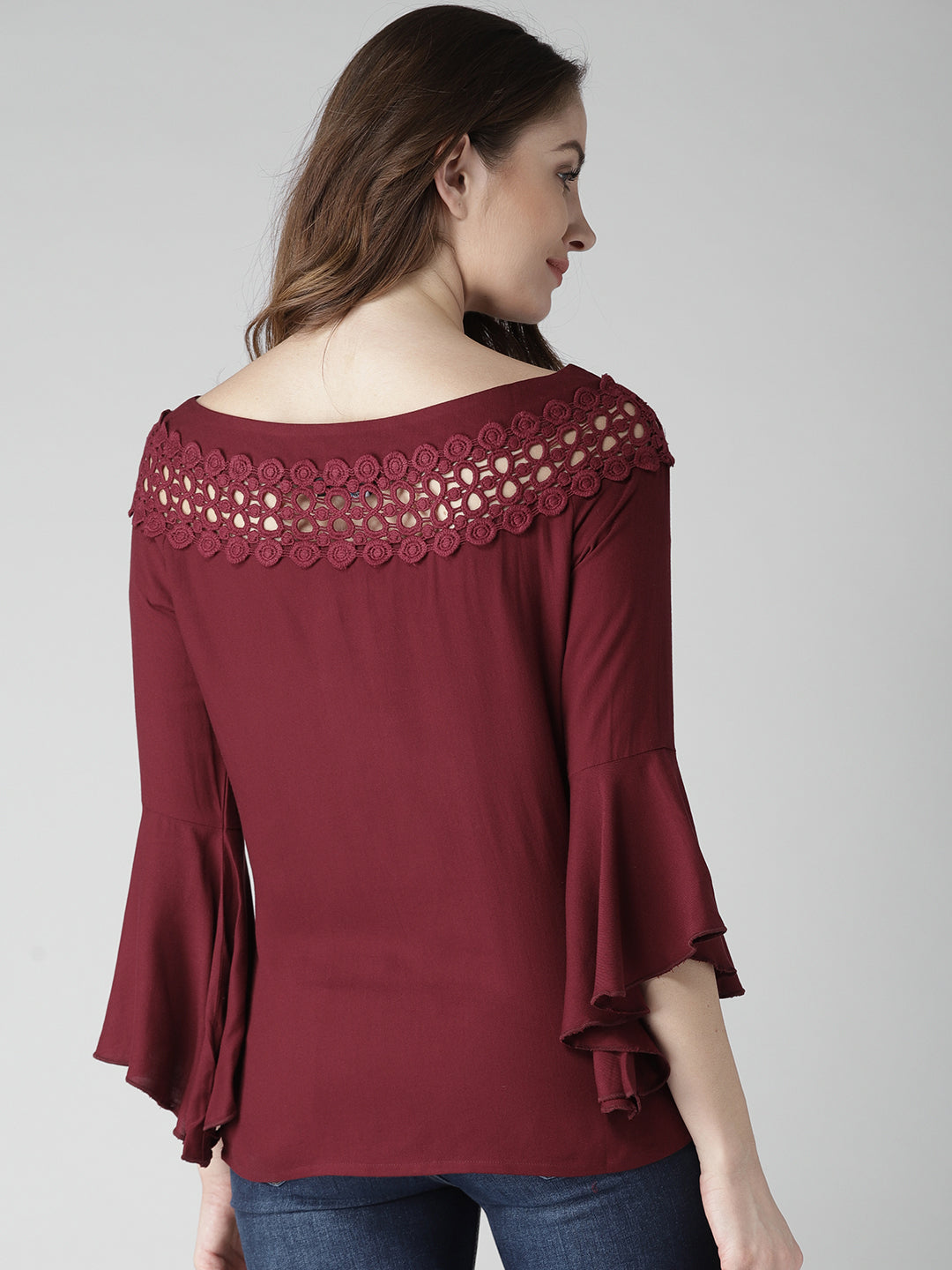 Style Quotient Women Solid Maroon Viscose Rayon Smart Top