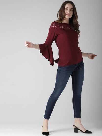 Style Quotient Women Solid Maroon Viscose Rayon Smart Top