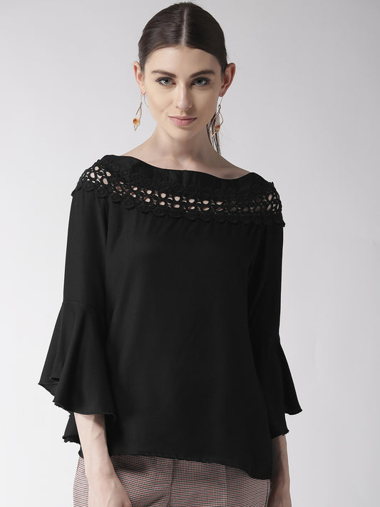 Style Quotient Women Solid Black Viscose Rayon Smart Top