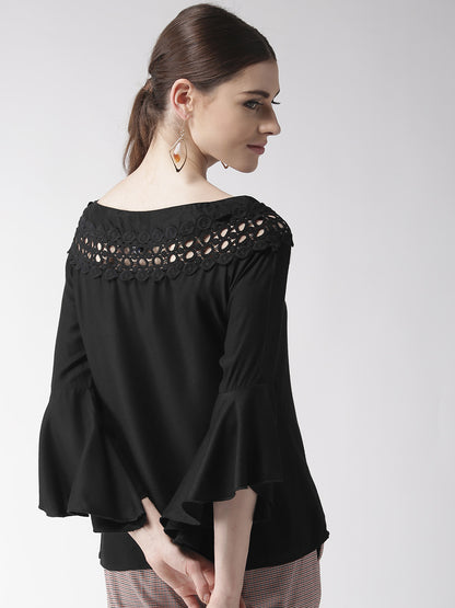 Style Quotient Women Solid Black Viscose Rayon Smart Top