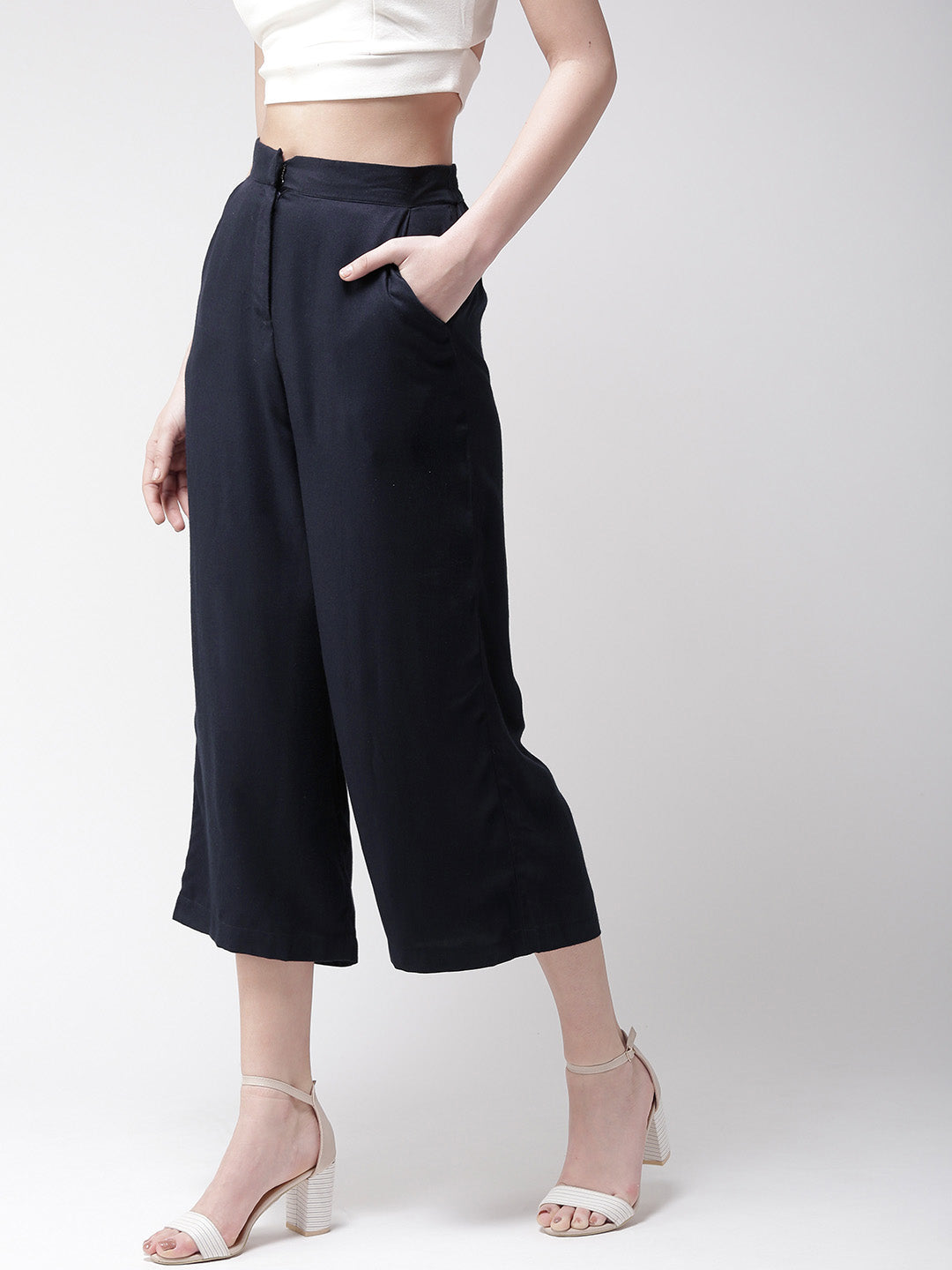 Style Quotient Women Navy Blue Straight Fit Solid Culottes