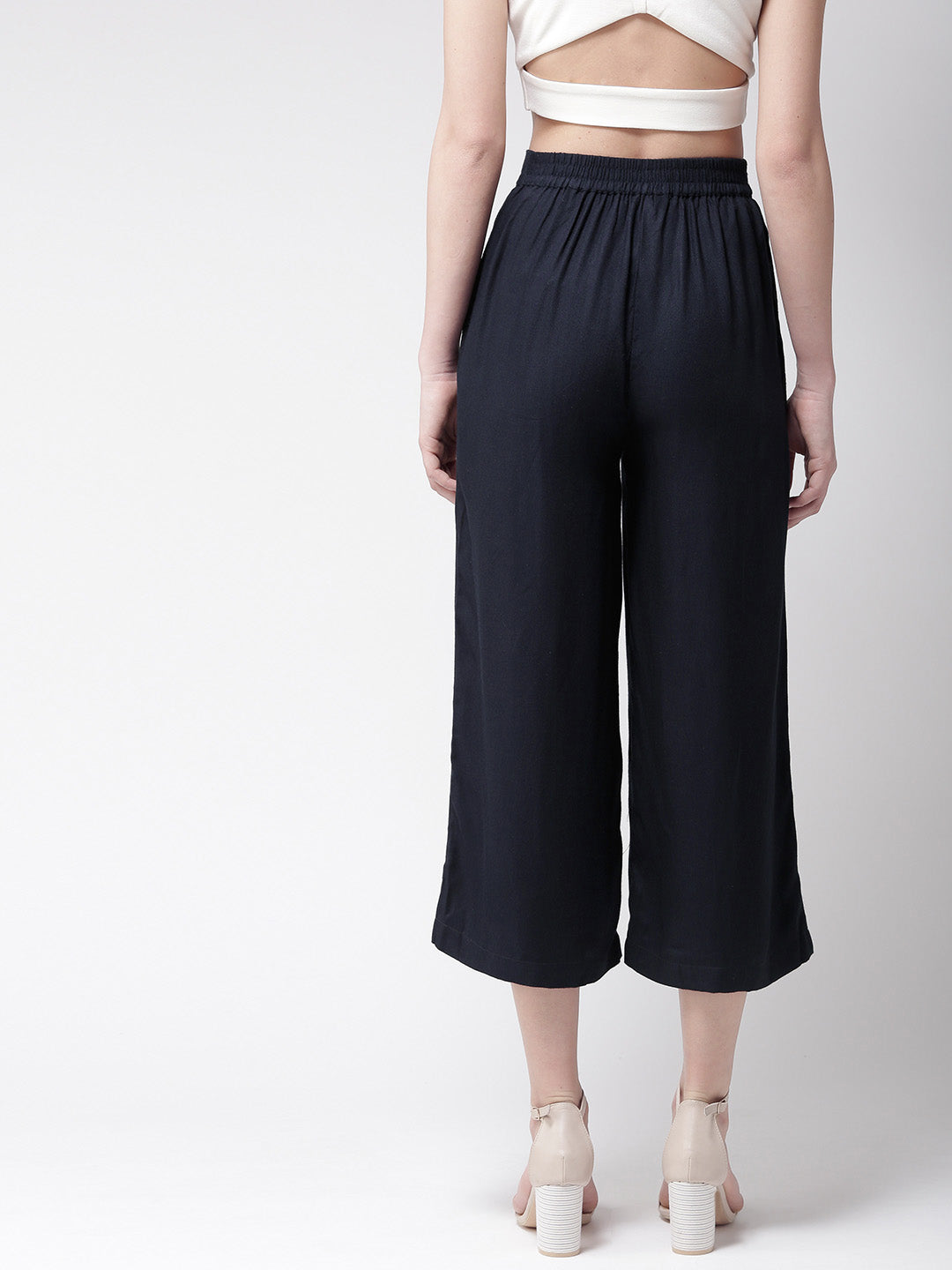 Style Quotient Women Navy Blue Straight Fit Solid Culottes