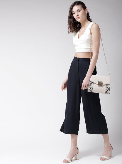 Style Quotient Women Navy Blue Straight Fit Solid Culottes