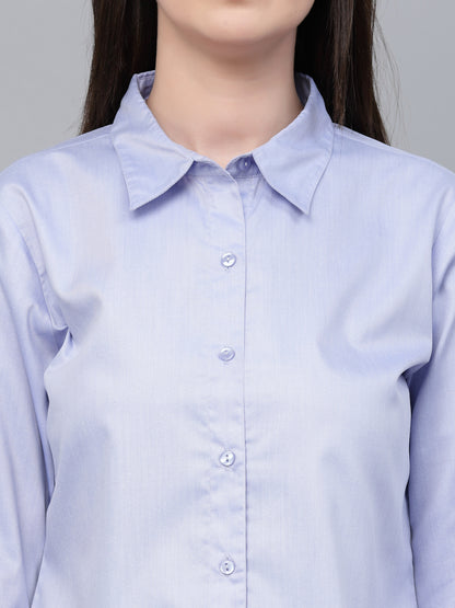 Style Quotient Women Solid Blue Chambray Formal Shirt