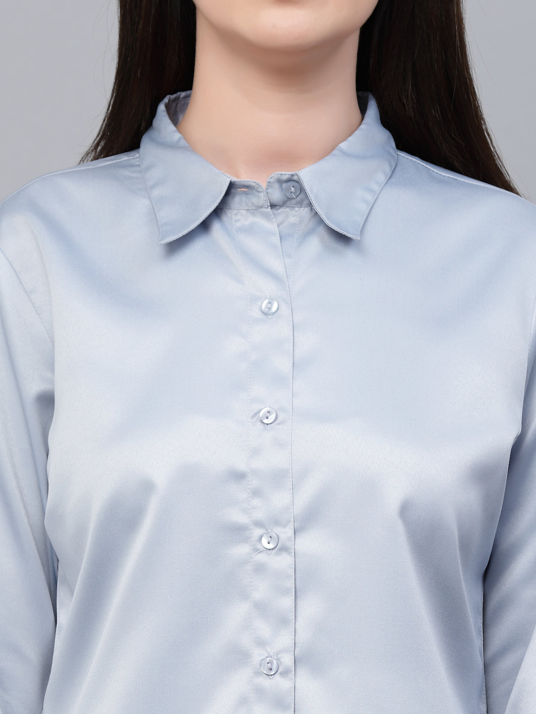 Style Quotient Women Solid Light Grey Satin Formal Shirt