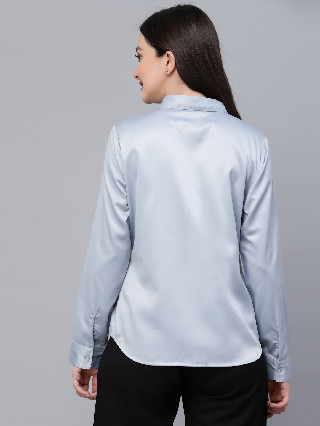 Style Quotient Women Solid Light Grey Satin Formal Shirt