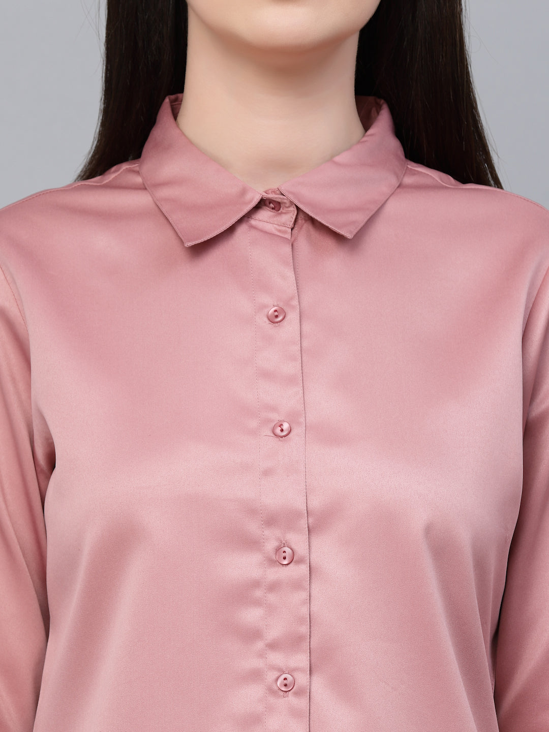 Style Quotient Women Solid Rose Satin Formal Shirt