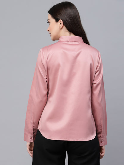 Style Quotient Women Solid Rose Satin Formal Shirt