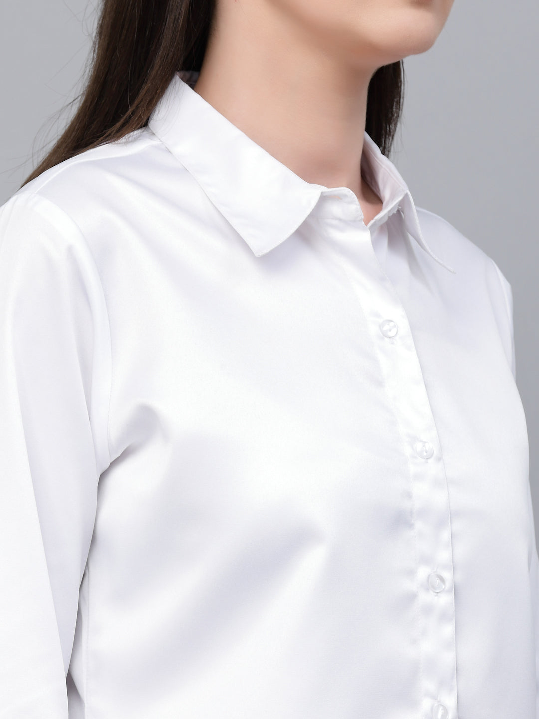 Style Quotient Women Solid White Satin Formal Shirt