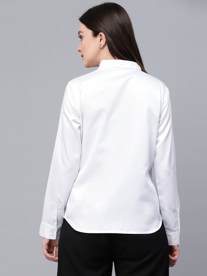 Style Quotient Women Solid White Satin Formal Shirt