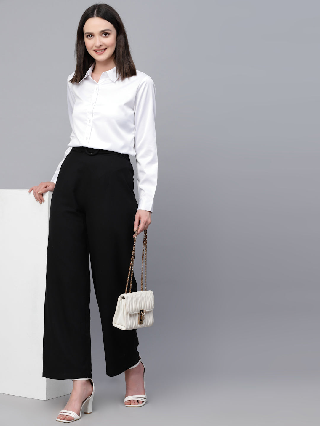 Style Quotient Women Solid White Satin Formal Shirt