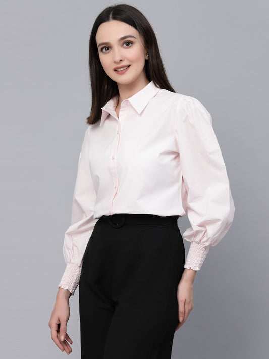 Style Quotient Women Solid Pink Polycotton Formal Shirt