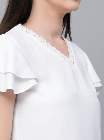 Style Quotient Women White Solid Polyester Smart Casual Top